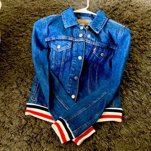 Levi Strauss Denise jacket with red, white, and blue trim. Brand new. Never worn